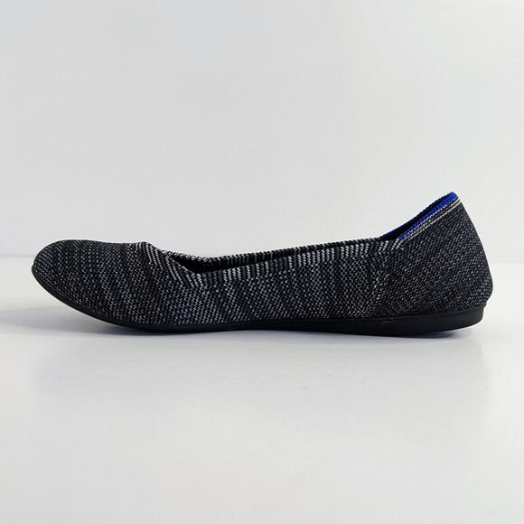 Rothy's Shoes The Flat Round Toe Women 8 Black Stripe Ballet Slip On Washable - Picture 1 of 12